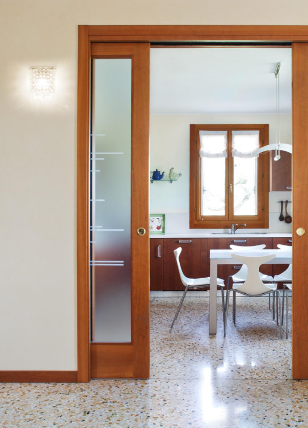 Classic sliding wooden interior door disappeared in tanganica with glass