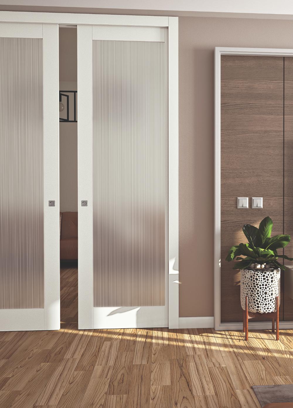Interior modern wooden doors Assembled door lacquered with glass