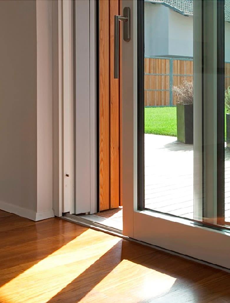 Wooden windows with sliding lift detail